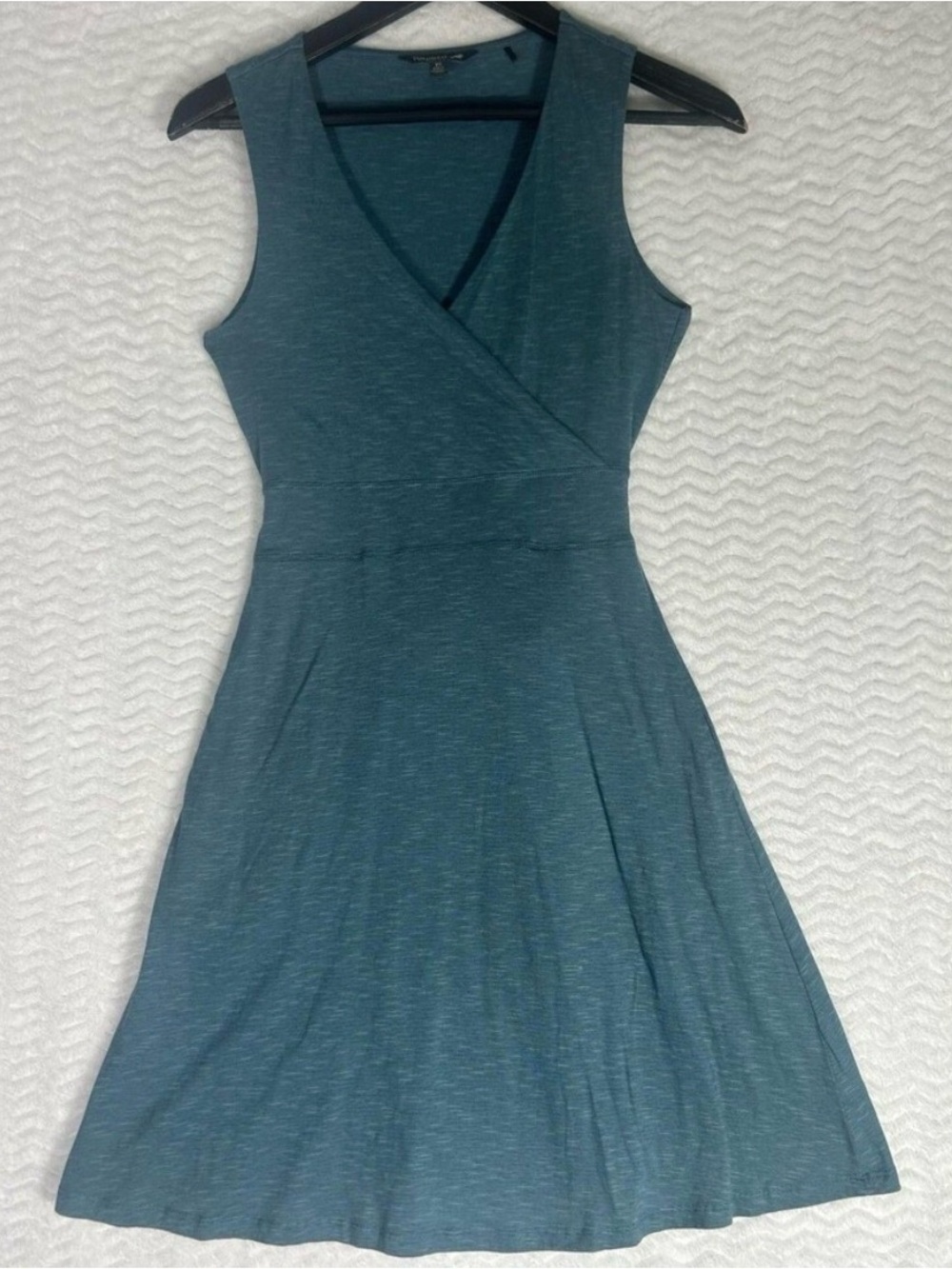 Toad&Co Dress Womens XS Blue Sleeveless Faux Wrap Fit Flare Tie Back Knee Length